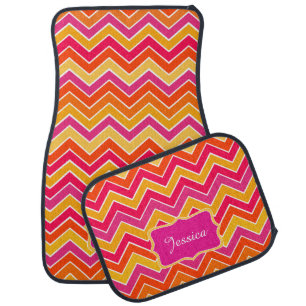 chevron girls graphic pink orange yellow car mats