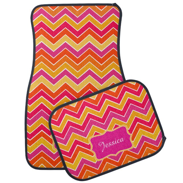 chevron girls graphic pink orange yellow car mats (Set)
