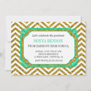 Chevron Glitter Graduation Invitation