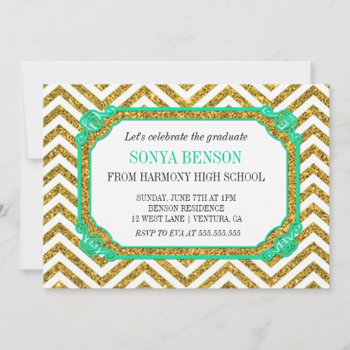 Chevron Glitter Graduation Invitation