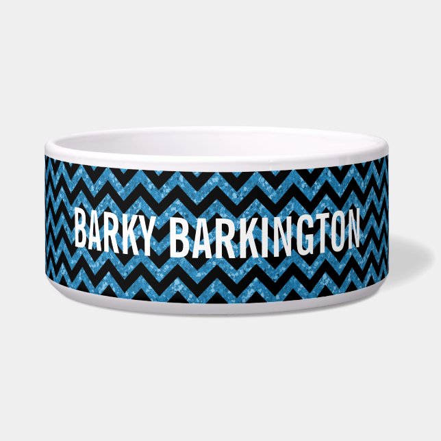 Chevron Glitter Look Dog Bowl (Front)