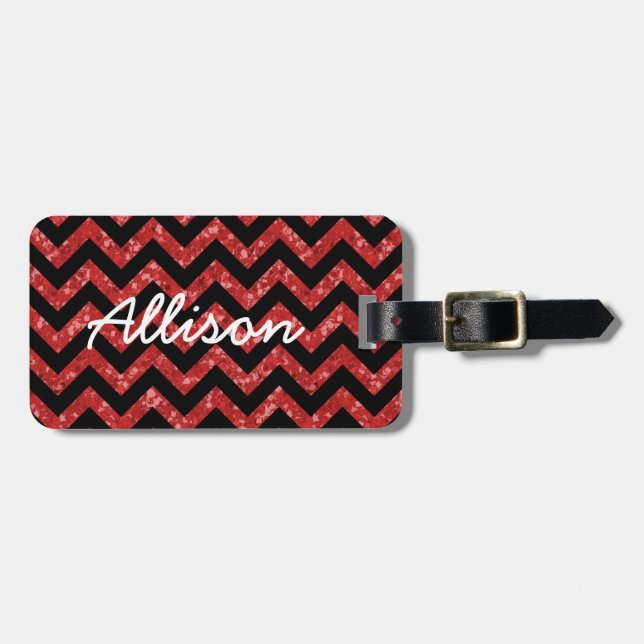 Chevron Glitter Look Luggage Tag (Front Horizontal)