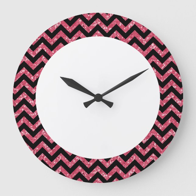Chevron Glitter Look Wall Clock (Front)