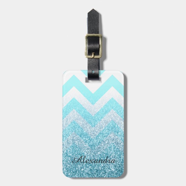 Chevron & Glitter Luggage Tag (Front Vertical)