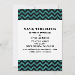 Chevron Glitter Save the Date Invite, Teal Invitation