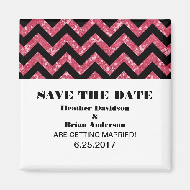 Chevron Glitter Save the Date Magnet, Pink Magnet (Front)