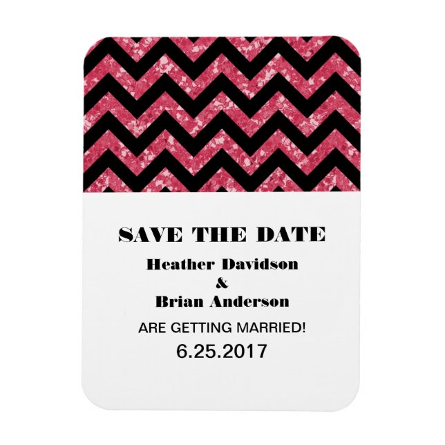 Chevron Glitter Save the Date Magnet, Pink Magnet (Vertical)