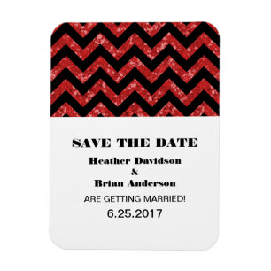 Chevron Glitter Save the Date Magnet, Red Magnet