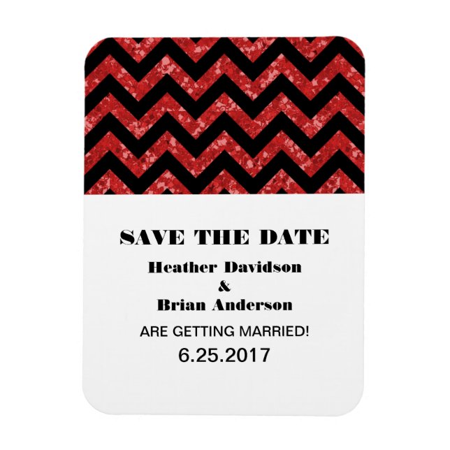 Chevron Glitter Save the Date Magnet, Red Magnet (Vertical)