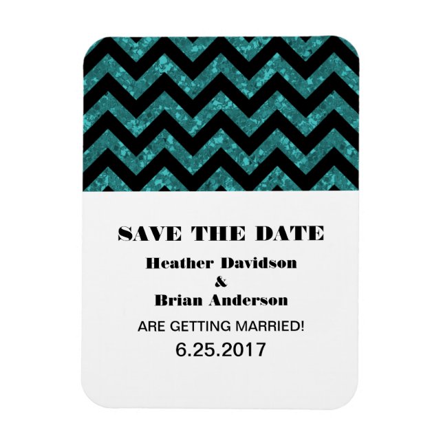 Chevron Glitter Save the Date Magnet, Teal Magnet (Vertical)