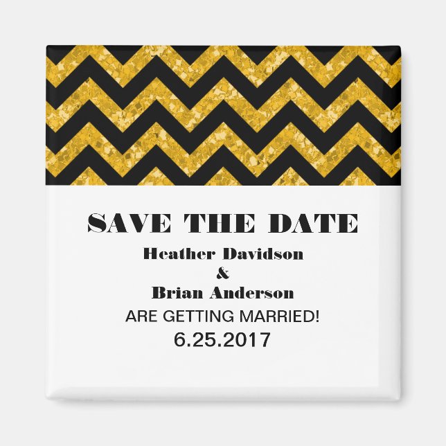 Chevron Glitter Save the Date Magnet, Yellow Magnet (Front)