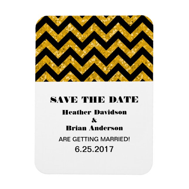 Chevron Glitter Save the Date Magnet, Yellow Magnet (Vertical)