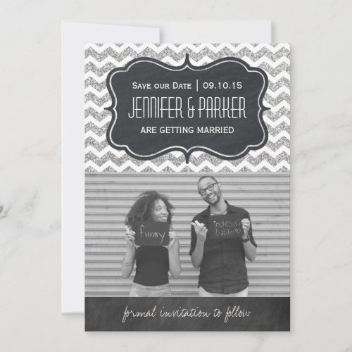 Chevron Glitter Save the Date Photo Cards