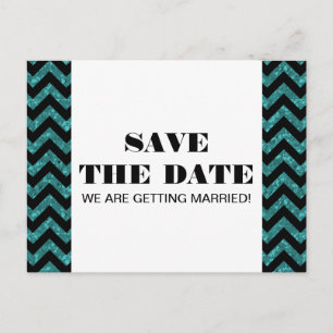 Chevron Glitter Save the Date Postcard, Teal Announcement Postcard