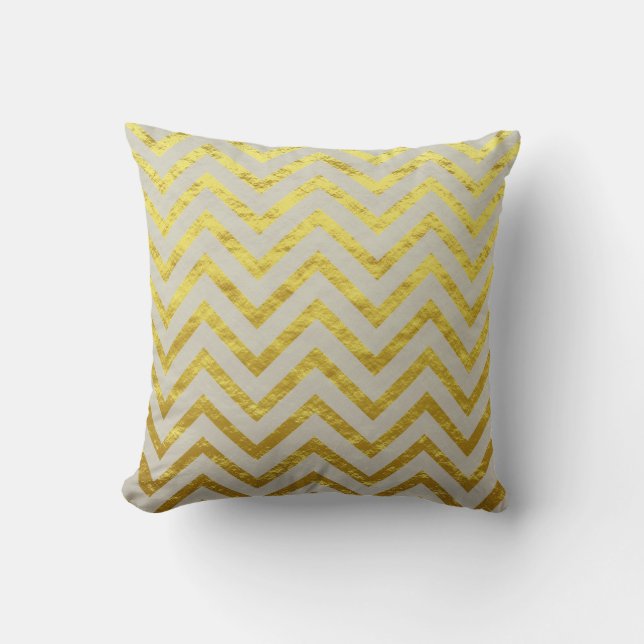 Chevron Gold Foil Grey Elegant Royal Glittery Chic Throw Pillow (Front)