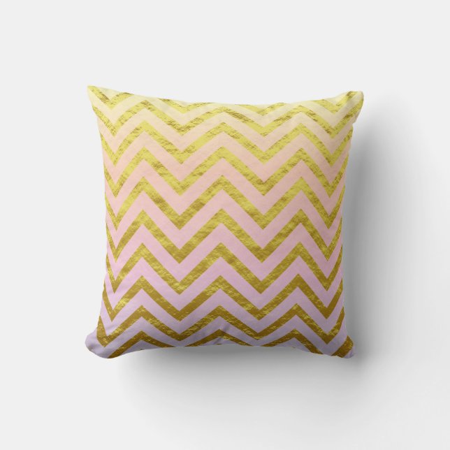 Chevron Gold Foil Pink White Ombre Girly Chic Cool Throw Pillow (Front)