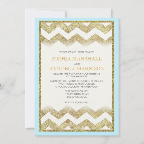 Chevron Gold Glitter Wedding Invitation