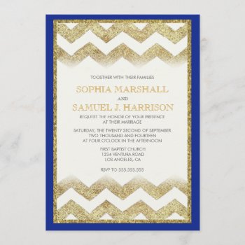 Chevron Gold Glitter Wedding Invitation by CleanGreenDesigns at Zazzle