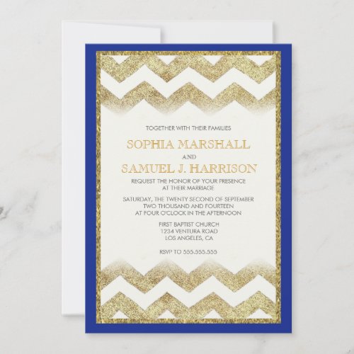 Chevron Gold Glitter Wedding Invitation