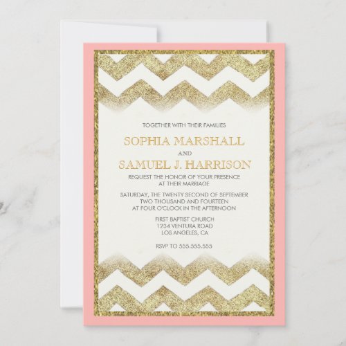 Chevron Gold Glitter Wedding Invitation