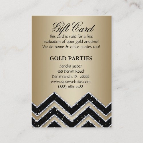 Chevron Gold Party Gift Card Black Glitter Business Card