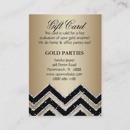 Customizable Chevron Gold Party Gift Card Black Glitter Business Card