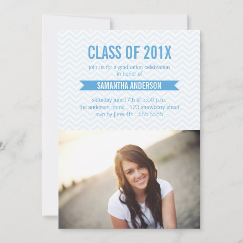 Chevron Graduation Invitation Announcement Blue