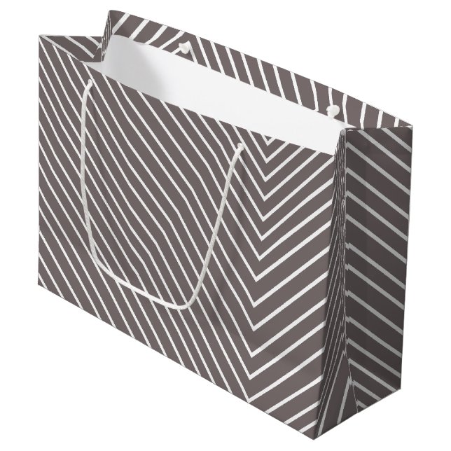 Chevron gray and white large gift bag (Front Angled)