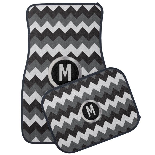 Chevron Gray, Black and White | Monogram Car Mat (Set)