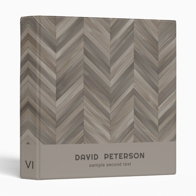 Chevron Gray & Brown Wood 3 Ring Binder (Front/Spine)