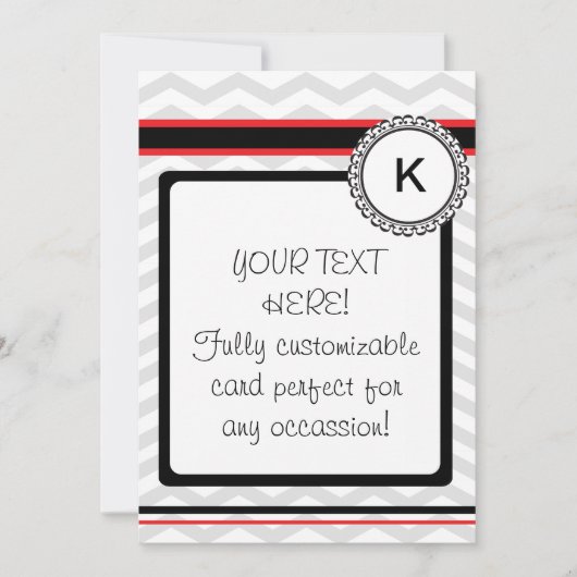 Chevron gray, red and black monogram card (Front)