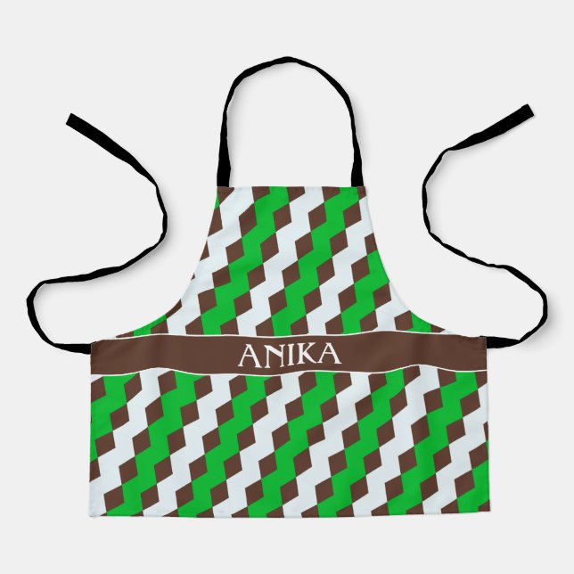 Chevron Green Brown Minimal Pattern Apron (Front)