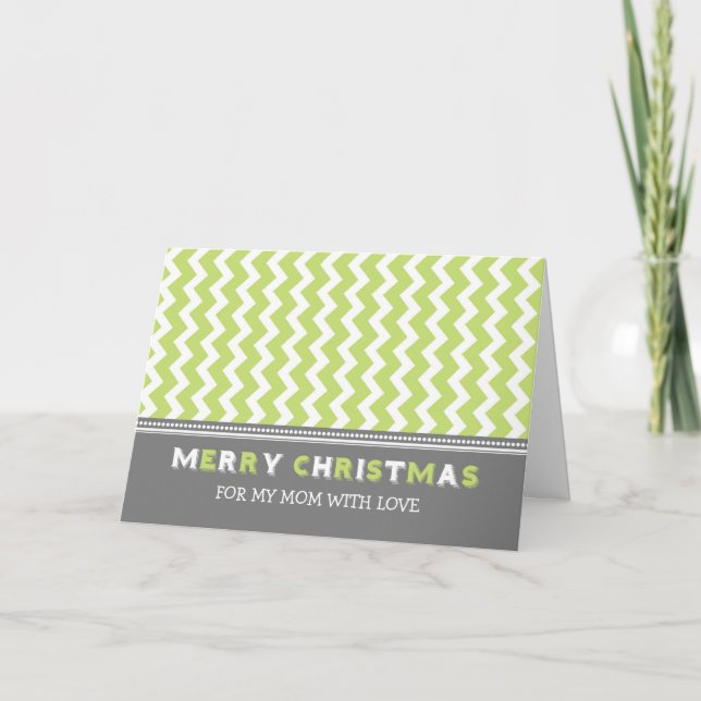 Chevron Green Grey Mom Merry Christmas Card (Front)