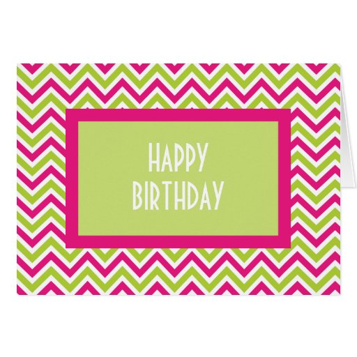 Chevron green & pink zigzag birthday card | Zazzle