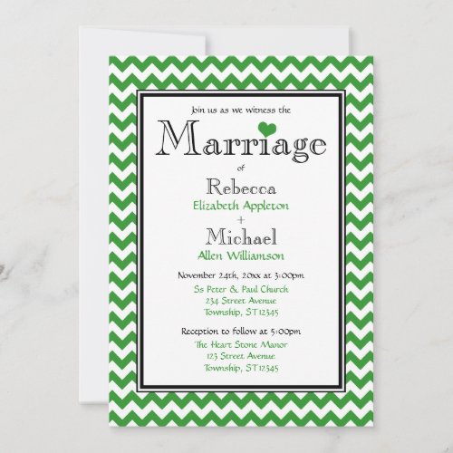 Chevron Green  White Wedding Invitations