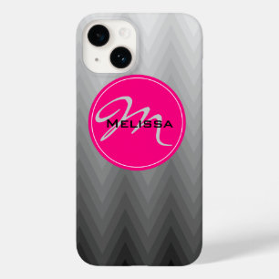 Chevron Grey ombre pattern Pink Monogram Name Case-Mate iPhone 14 Case