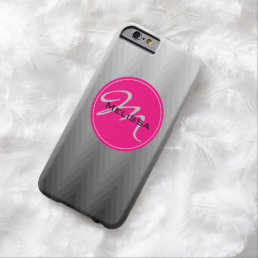 Chevron Grey ombre pattern Pink Monogram Name Barely There iPhone 6 Case