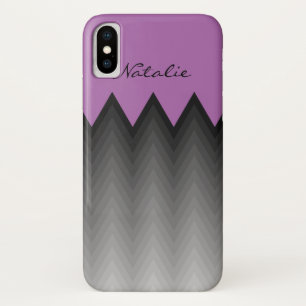 Chevron grey ombre pattern Purple Monogram Name iPhone X Case