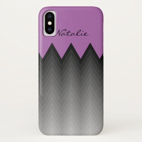 Chevron grey ombre pattern Purple Monogram Name iPhone X Case