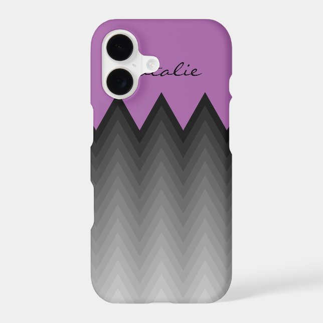 Chevron grey ombre pattern Purple Monogram Name Iphone Case (Back)
