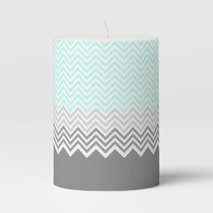chevron grey teal pillar candle