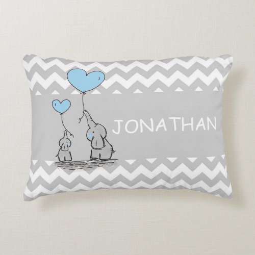 Chevron Grey White BLUE BOY Elephant Heart Accent Pillow