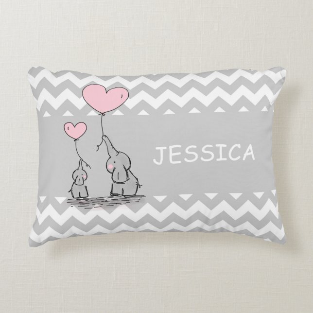 Chevron Grey White PINK Girl Elephant Heart Accent Pillow (Front)