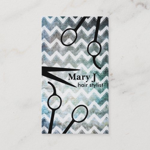 chevron hair stylist grunge scissors shears modern business cards