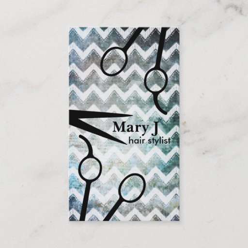 Customizable chevron hair stylist grunge scissors shears modern business cards