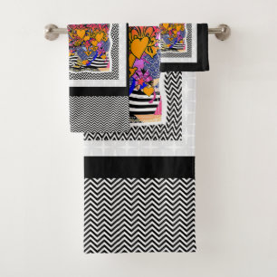 Chevron Hearts + Flowers  Bath Towel Set