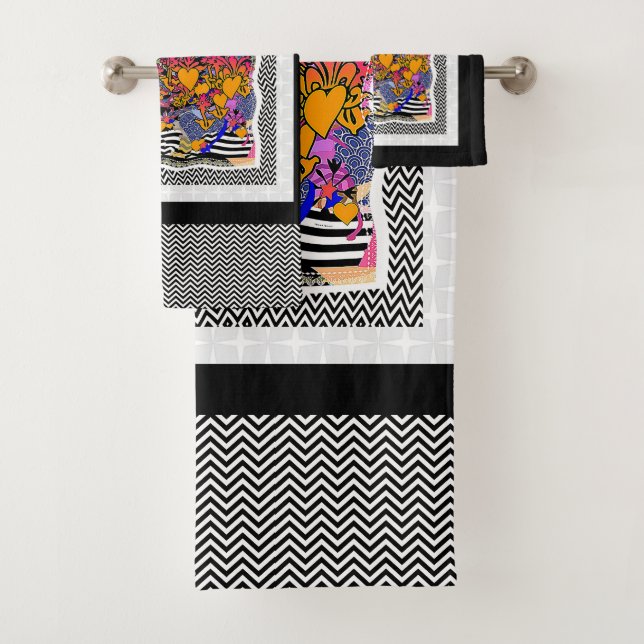Chevron Hearts + Flowers  Bath Towel Set (Insitu)