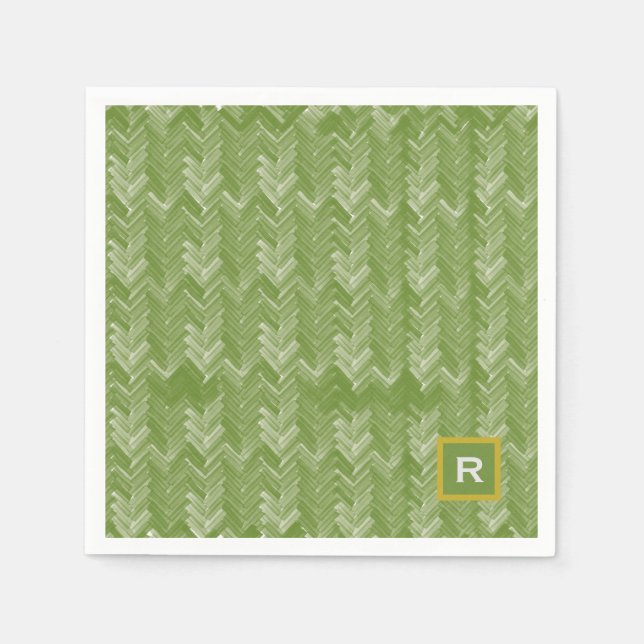 Chevron Herringbone Pattern Forest Green Initial Napkins (Front)