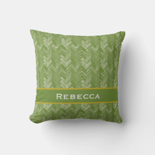 Chevron Herringbone Pattern Forest Green Monogram Throw Pillow