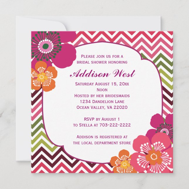Chevron Hibiscus Square Invitation (Front)